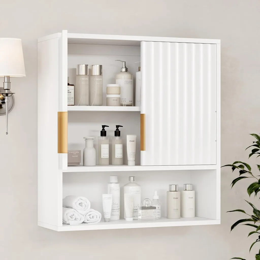 Armoire murale blanche à étagère amovible et 2 portes pour rangement
