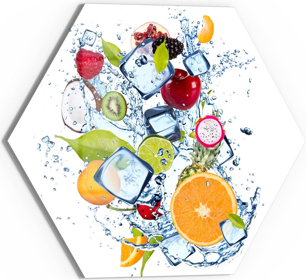 DEQORI Magnettafel Glas 55x48 cm 6-eckig 'Fruchtige Erfrischung' beschreibbar Whiteboard