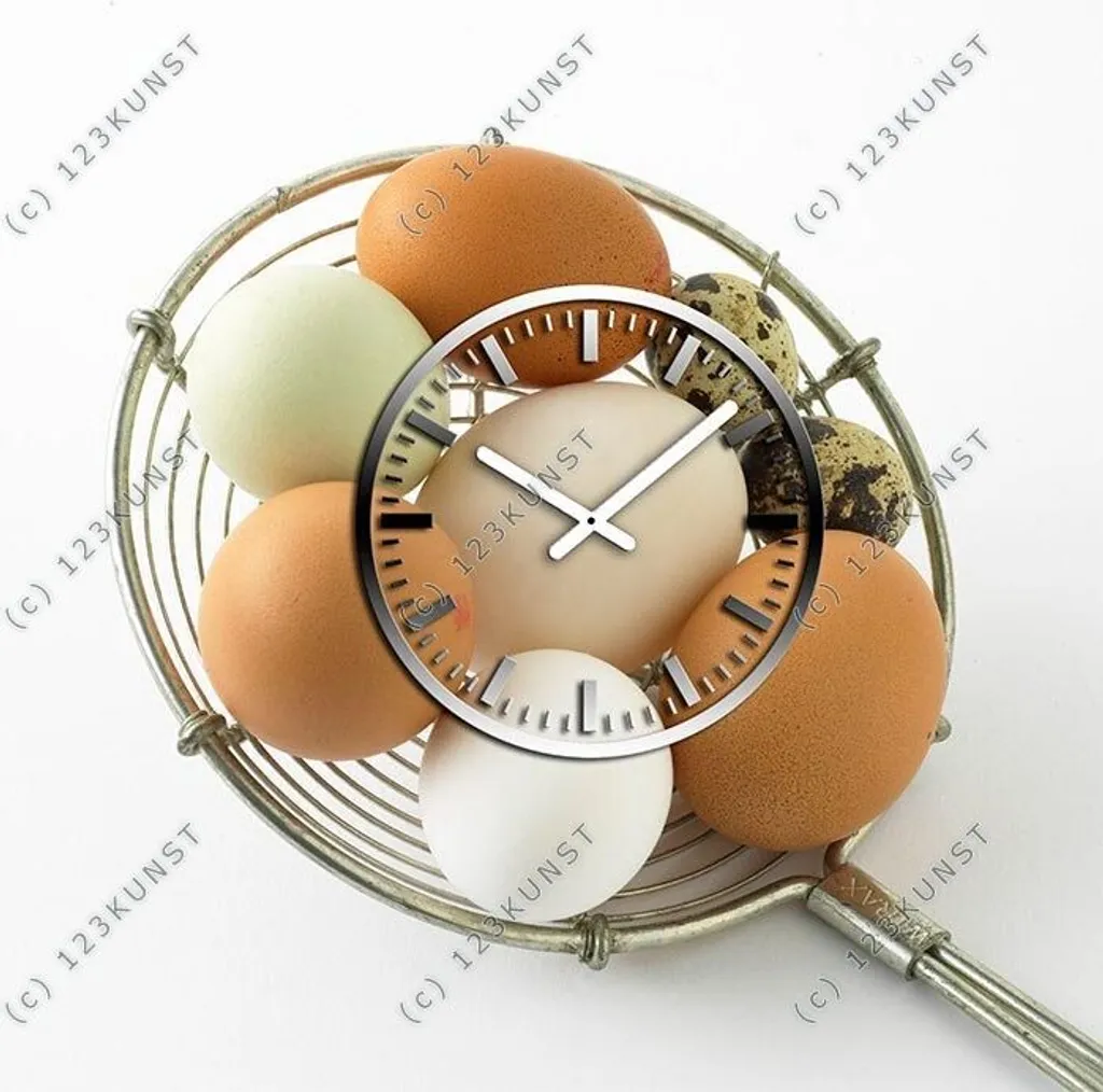 3661 Dixtime Designer Wanduhr 50cm x 50cm quadratische ausgefallene Küchenuhr Motiv Eier