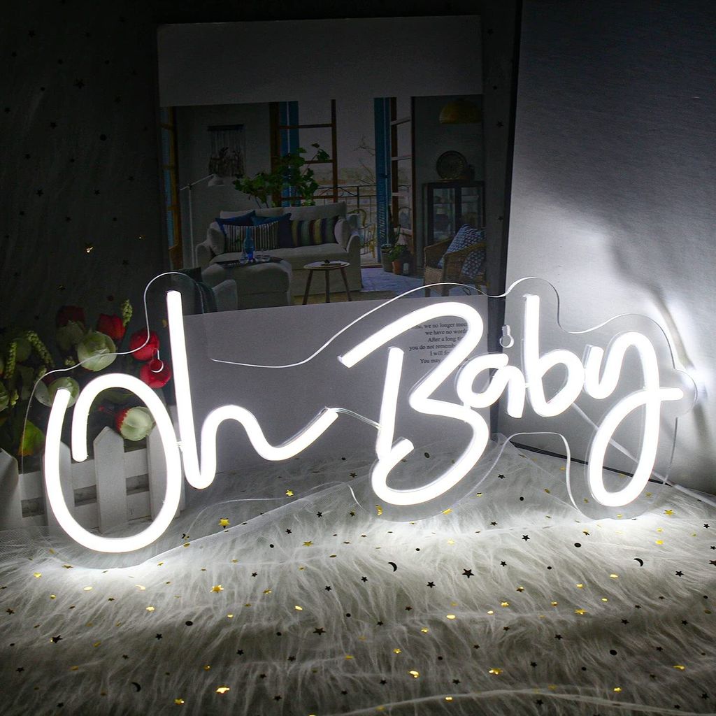 Oh Baby Form Neonschild Licht für Schlafzimmer Geburtstagsfeier, Weiß
