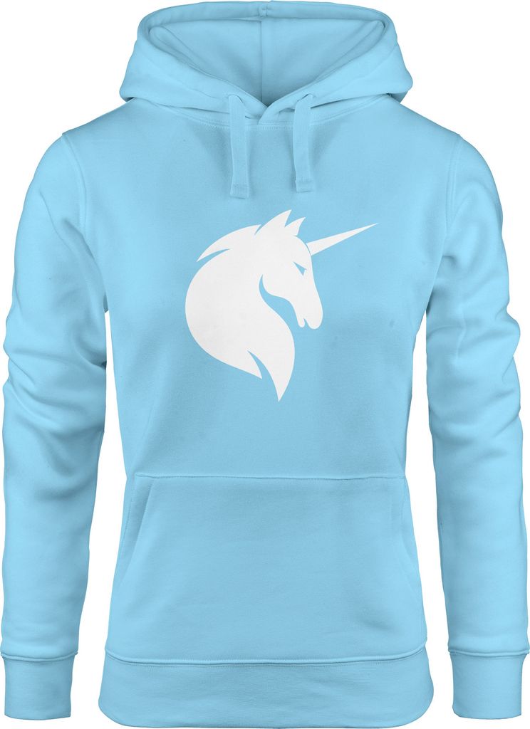 Hoodie Damen Einhorn Unicorn Sweatshirt Kapuze Kapuzenpullover Moonworks hellblau XS
