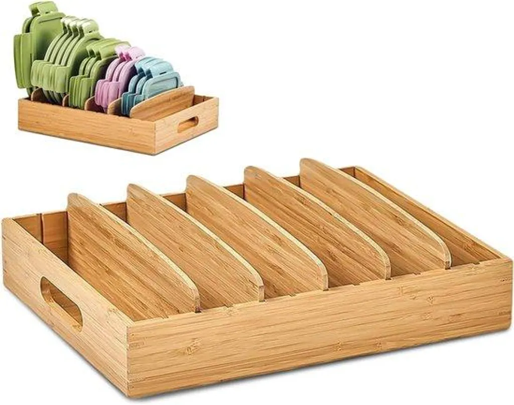 Organiseur de cuisine avec 5 cloisons réglables - Rangement pour couvercles