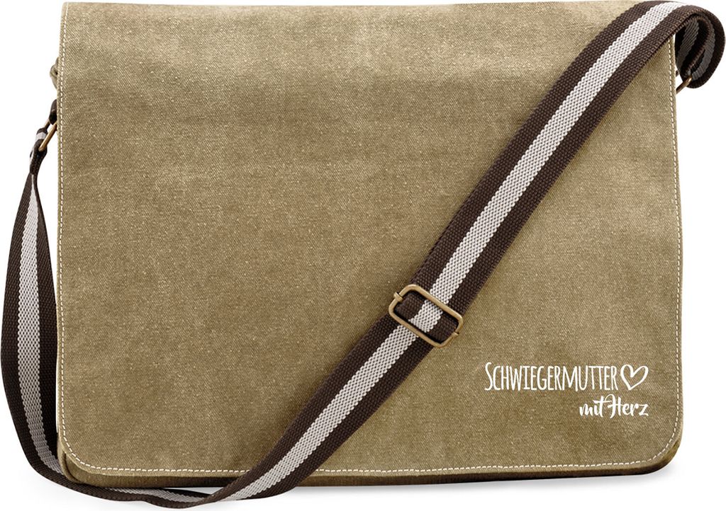 Huuraa Umhängetasche Schwiegermutter mit Herz 14 Liter Sahara Canvas Laptoptasche Geschenkidee