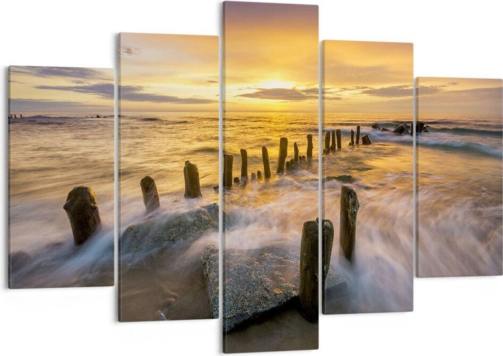 Bild auf Leinwand - Leinwandbild - baltisch meer Mole Landschaft - 150x100cm - Wand Bild - Wanddeko - Leinwanddruck - Bilder - Kunstdruck - Leinwan...