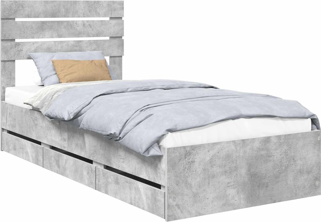 Bettrahmen mit Kopfteil Beton Grau 90 x 190 cm Ingenieurs Holz