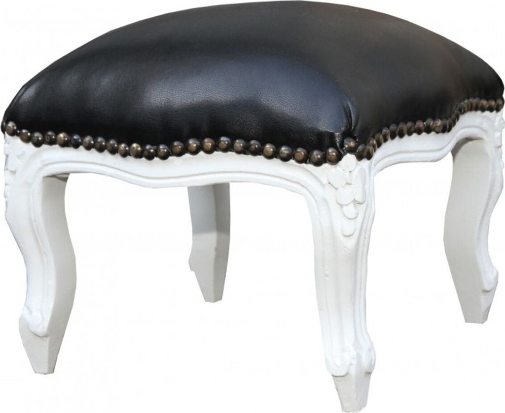 Casa Padrino Barock Fußhocker Schwarz Lederoptik / Weiß - Antik Stil Möbel - Hocker