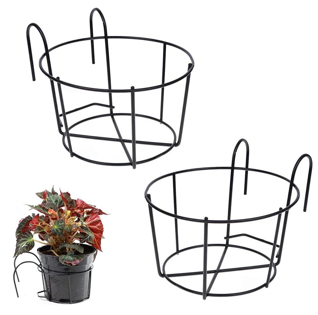 2 Balkonkästen, runde Pflanzkübel aus Eisen, zum Aufhängen, als Pflanzenkorbregal geeignet für Balkon, Garten, Zaun, drinnen und draußen