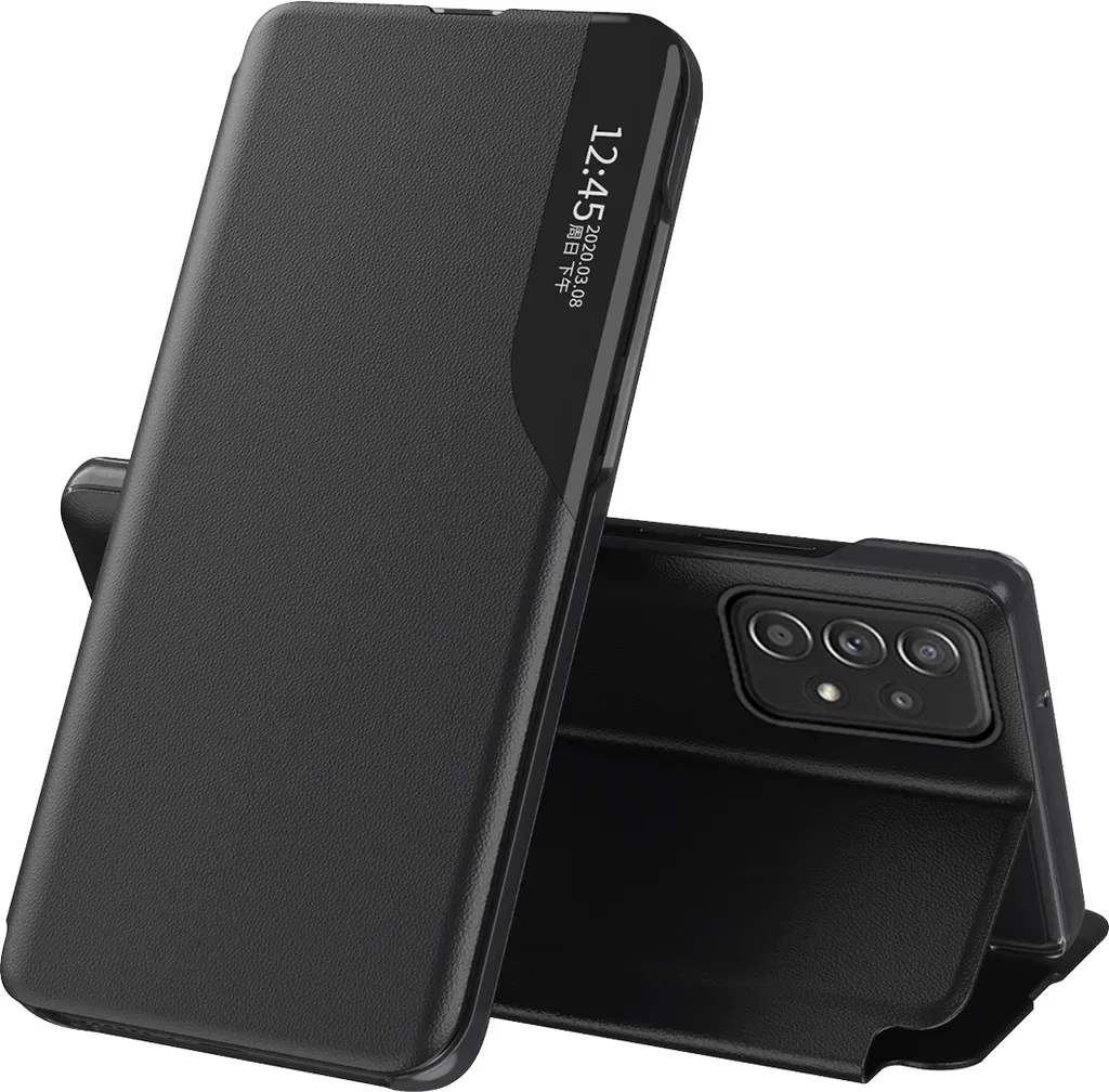 Custodia Samsung A73 5G Flip Nero - Pelle Sintetica con Finestra e Stand