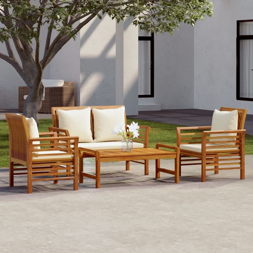 Möbel 4-tlg. Garten-Lounge-Set mit Kissen Massivholz Akazie - Balkonmöbel 3058094