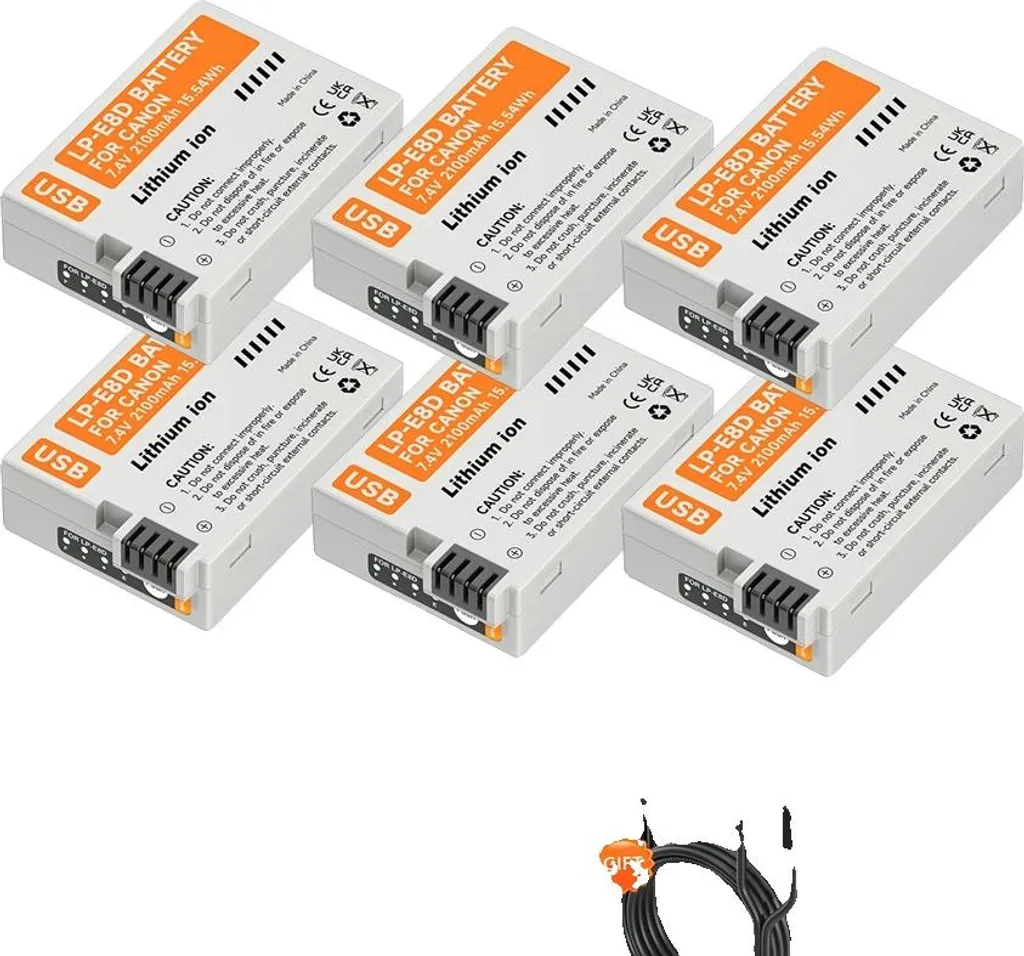 Batterie caméra 2100mAh charge directe Type-C - Lot de 6 accumulateurs
