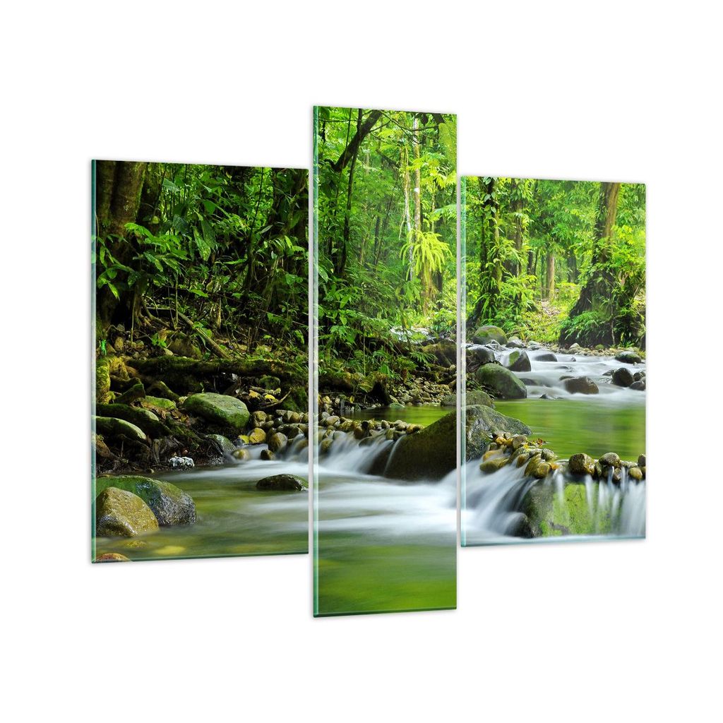 Bilder auf glas - Stream Wald Natur - 95x80cm - Glasbilder - Wandbilder - Kunstdruck - zum Aufhängen bereit - Wanddekoration aus Glas - Glas Bilde...