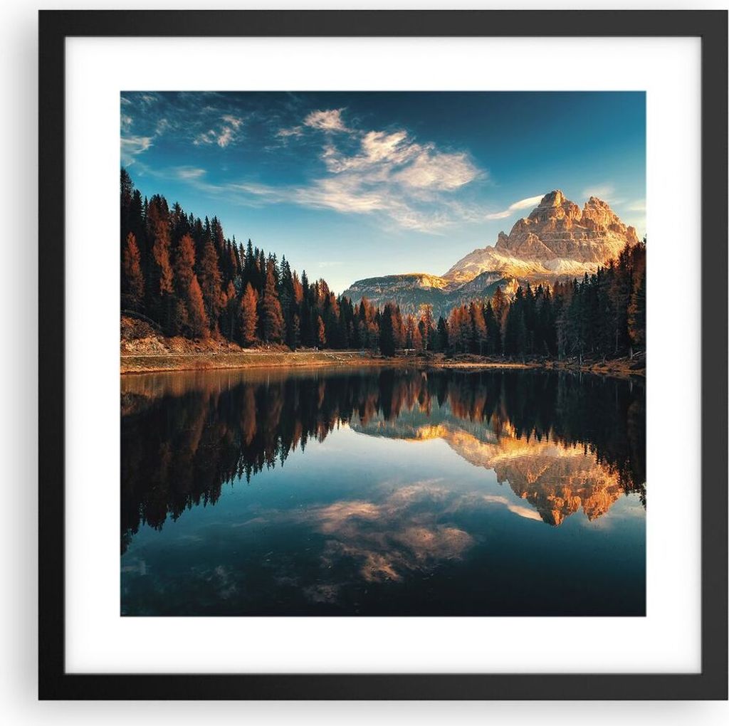 Gerahmtes Poster - Schwarzer Rahmen - Spiegelung See Landschaft - 40x40 cm - Wand Bild - Wanddeko - Wandbilder - Kunstposter - Wandposter - Bilderr...