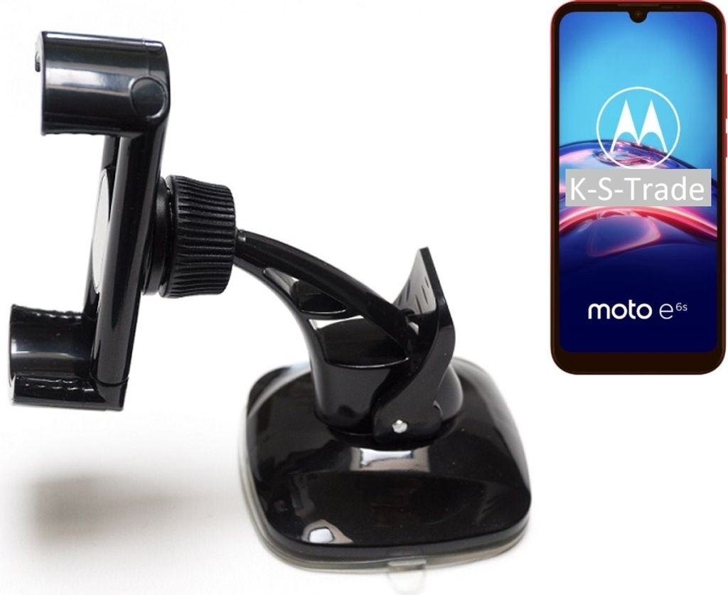 K-S-Trade kompakte Handy-Halterung Windschutzscheibe kompatibel mit Motorola E6s Armaturenbrett schwarz Autohalterung KFZ Halter Scheiben-Halterung