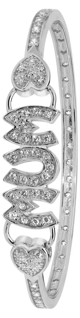 Bracelet Jonc Ouvrant pour Femme en Argent Véritable avec Coeur Sertis