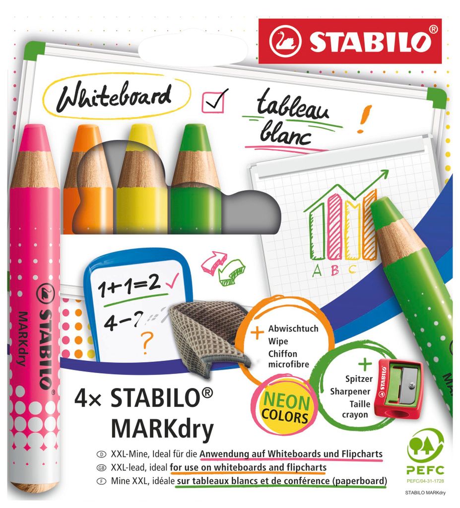 STABILO MARKdry Neon Whiteboard- und Flipchart-Marker farbsortiert 1.0 - 10.0 mm 4 St.