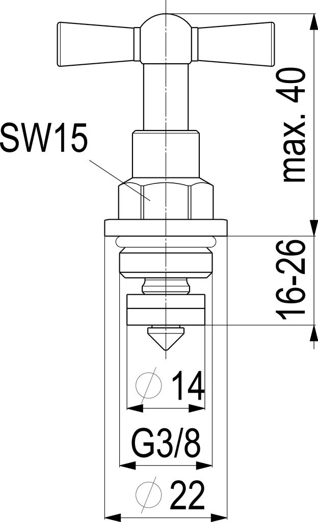 A technical drawing of a valve component with dimensions and specifications.