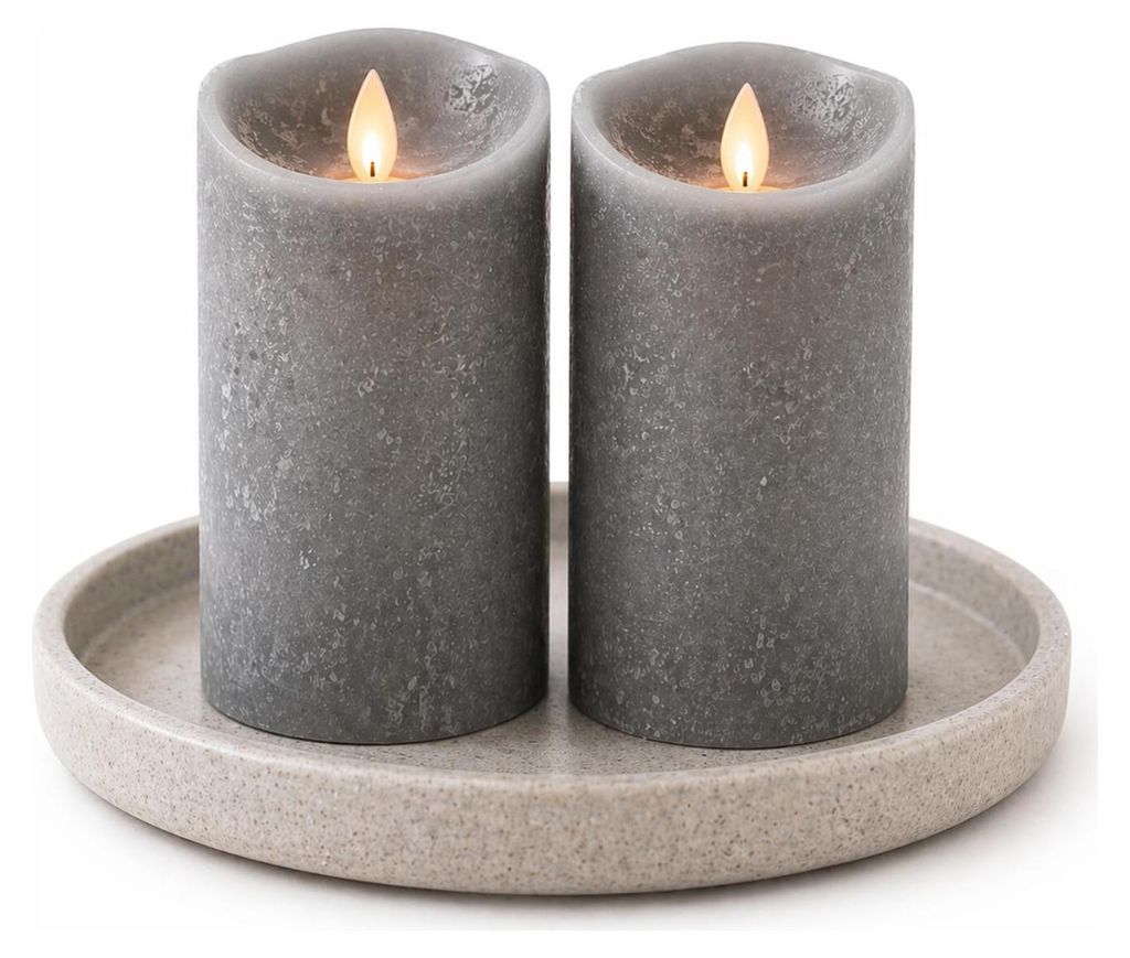 LED Echtwachskerze Taupe 15cm flackender Docht
