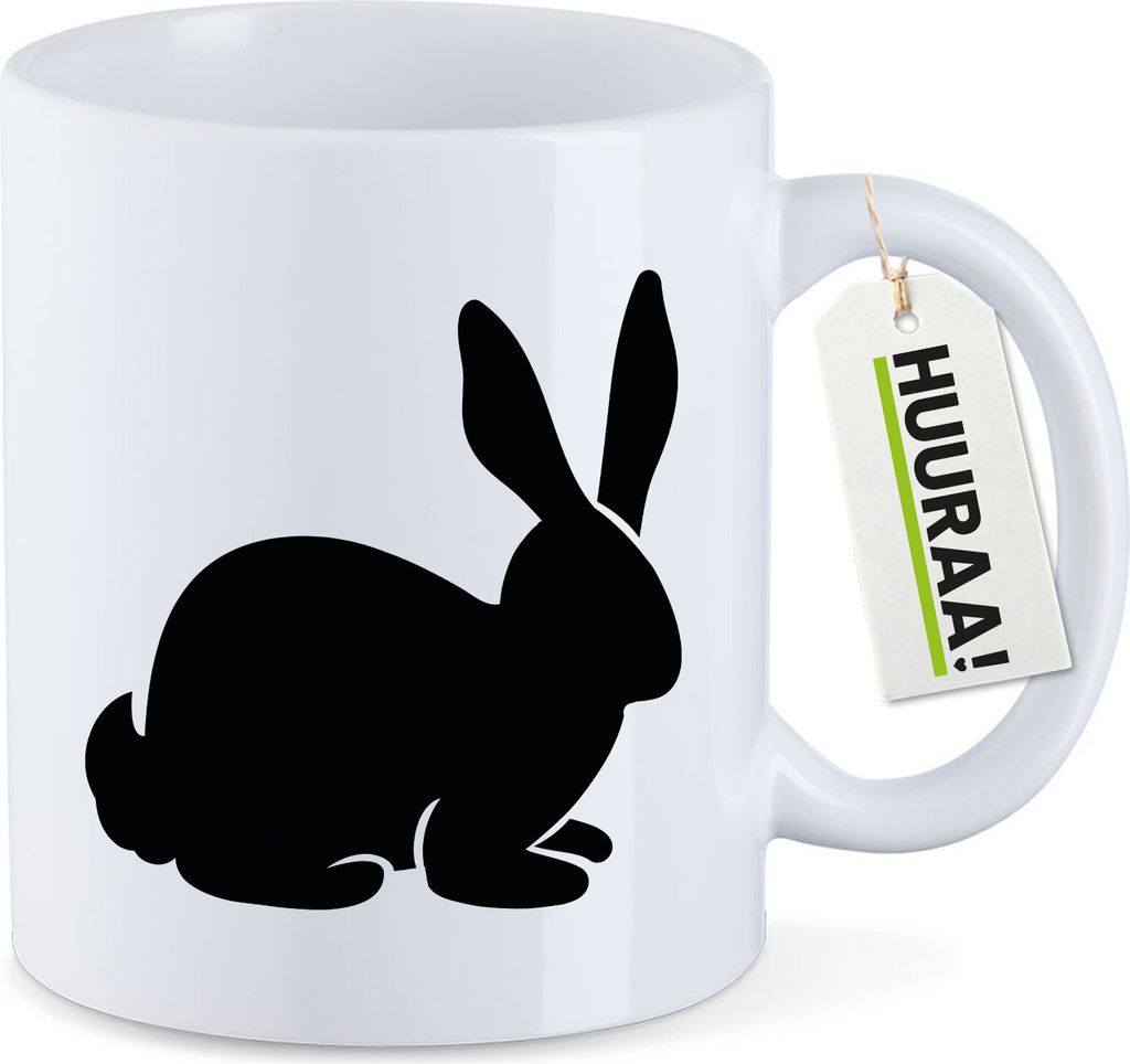 Huuraa Kaffeetasse Hase Kaninchen Silhouette 330ml Weiß Keramik Kaffeebecher Geschenkidee