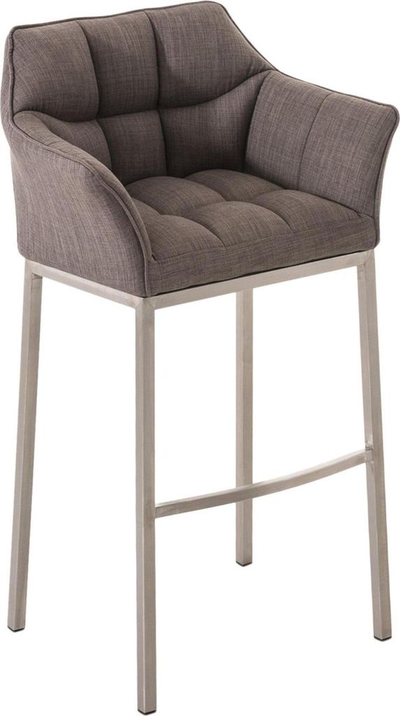 Barhocker mit Stoffbezug - Barhocker - Extra bequem, silberfarbenes Edelstahlgestell | Farbe: Grau | Grundfarbe: Edelstahl