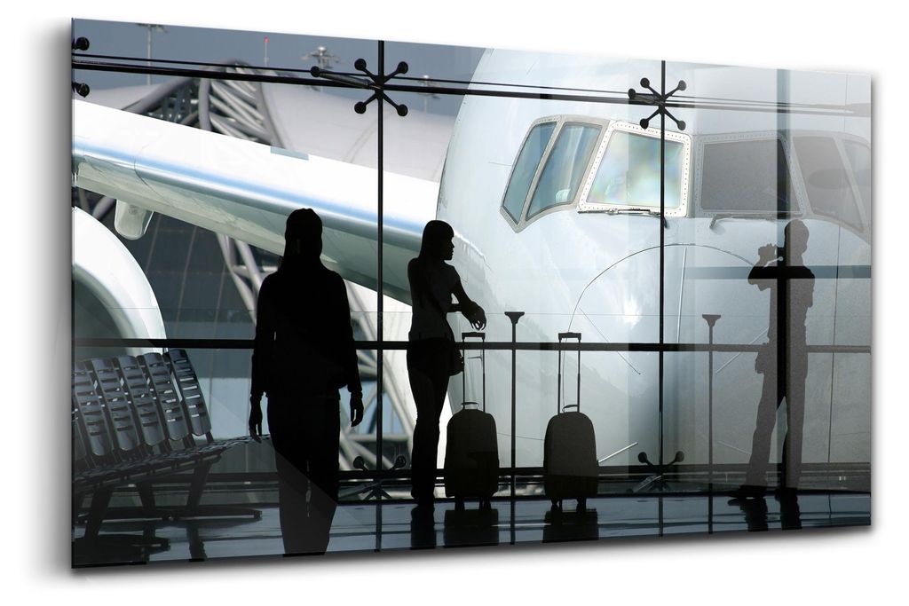 Glasmalerei - dekorative Malerei - moderne Malerei - 100x50 - Passagiere, die auf das Flugzeug warten