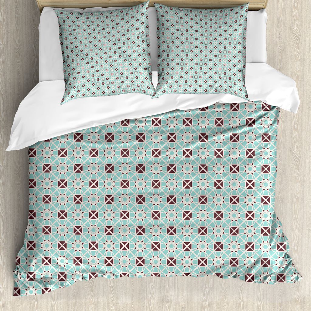ABAKUHAUS Aboriginal Bettbezug Set für Einzelbetten, Floral Tile Motif, Milbensicher Allergiker geeignet mit Kissenbezug, 155 cm x 220 cm - 80 x 8...