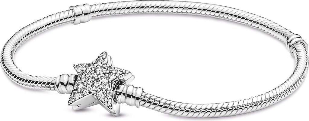 Pandora Moments Armband 599639C01 Star Clasp Snake Chain Bracelet Sterling Silber 925 klare Zirkonia 21