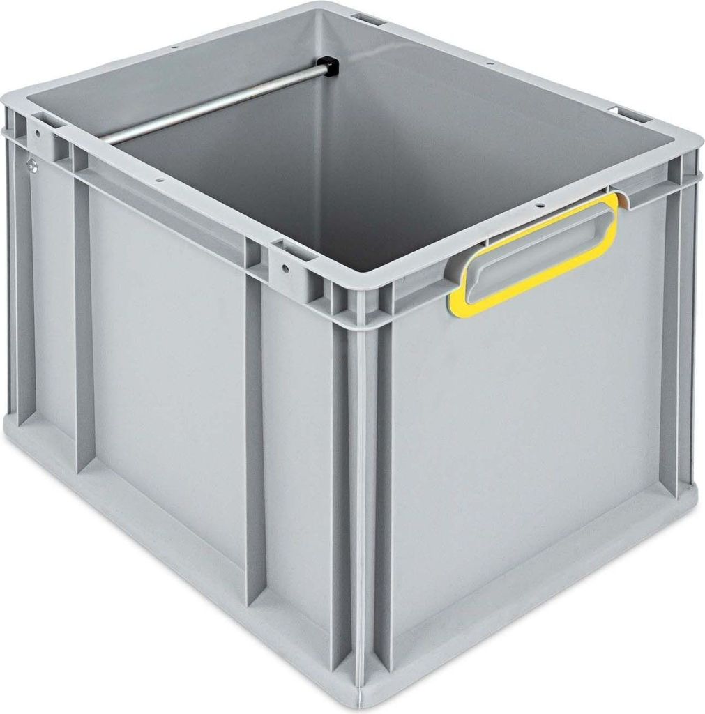 Hängeregisterbox NextGen | HxBxT 32x30x40cm | 30 Liter | Griffe gelb geschlossen | Grau | Eurobehälter, Transportbox, Transportbehälter, Stapelb...