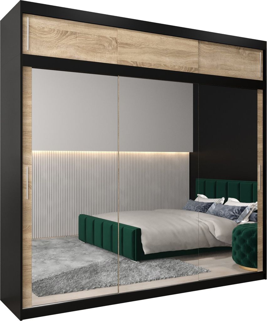 Kleiderschrank, Schiebetürenschrank Schlafzimmer, Schrank mit Spiegel TOKYO 3 250 mit Aufsatz, Höhe 240 cm