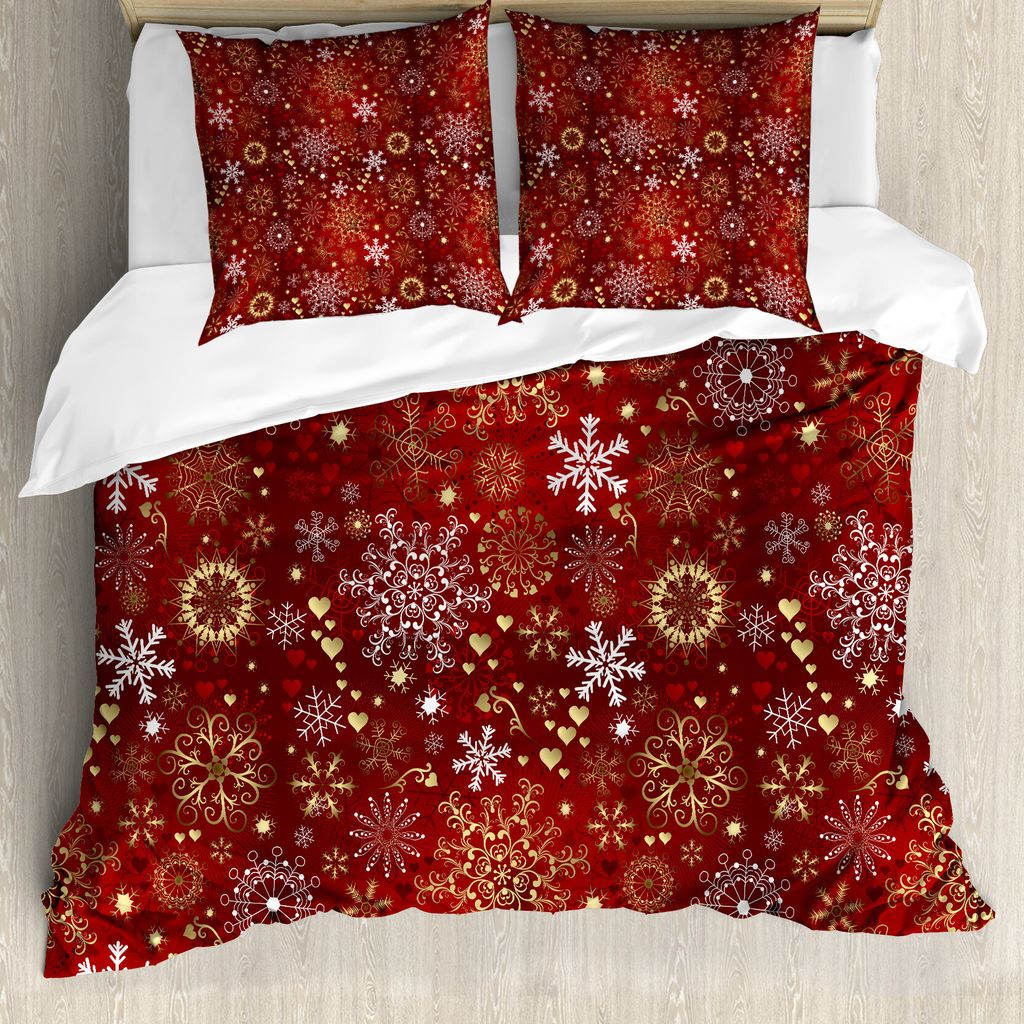 ABAKUHAUS Winter Bettbezug, Weinlese Weihnachts, Milbensicher Allergiker geeignet mit Kissenbezügen, 200 cm x 200 cm - 80 x 80 cm, Vermilion Gelb ...