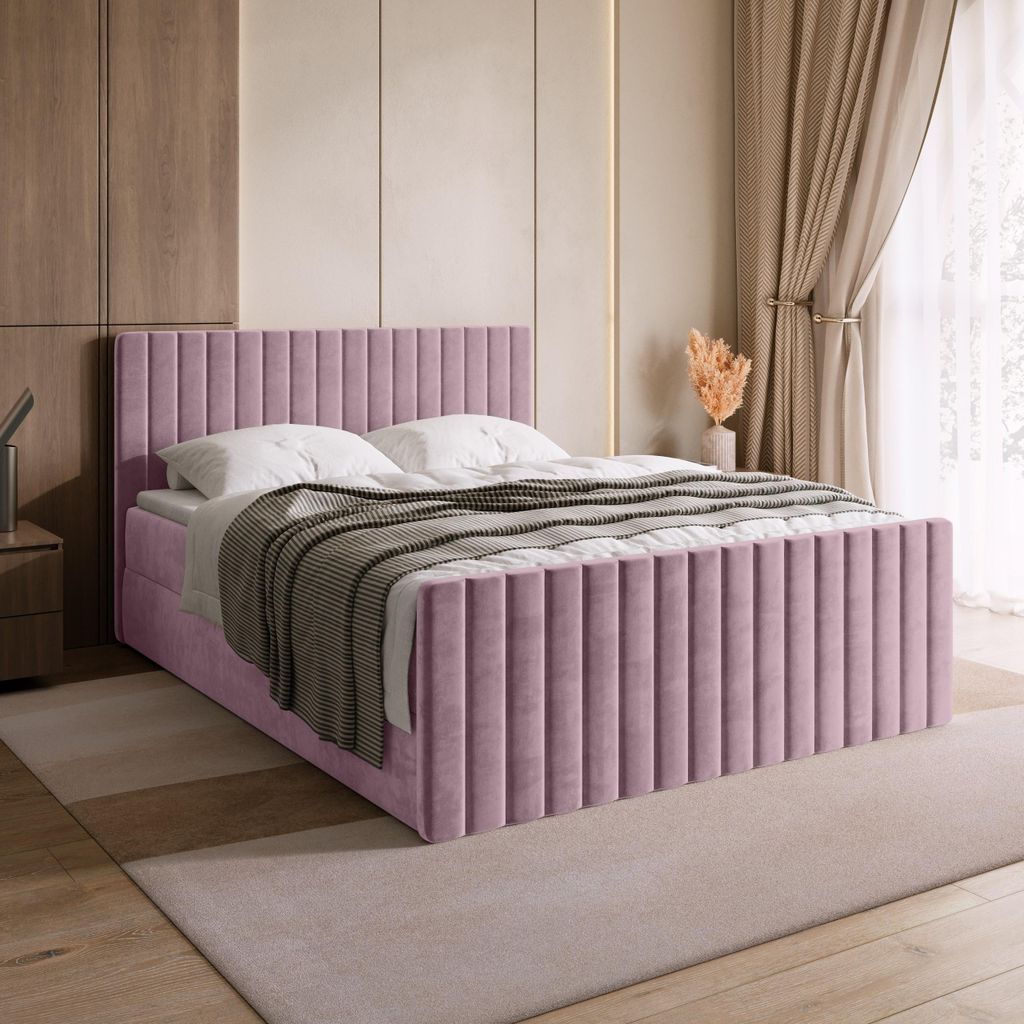 BroMARKT Boxspringbett DREAM DUO mit 2 Bettkasten, Bonell-matratze, Polsterbett, Bett (Puderrosa, Kronos 27, 180x200 cm)