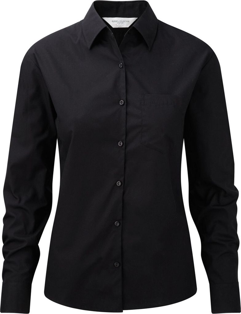 Russell Collection - Formelles Hemd Pflegeleicht für Damen Langärmlig PC5815 (XS) (Schwarz)