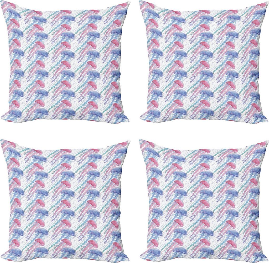 ABAKUHAUS Qualle Kissenbezug Set (4 Stück), Jiggly Unterwassertier, Moderner Doppelseitiger Digitaldruck, 50 cm x 50 cm, Mehrfarbig