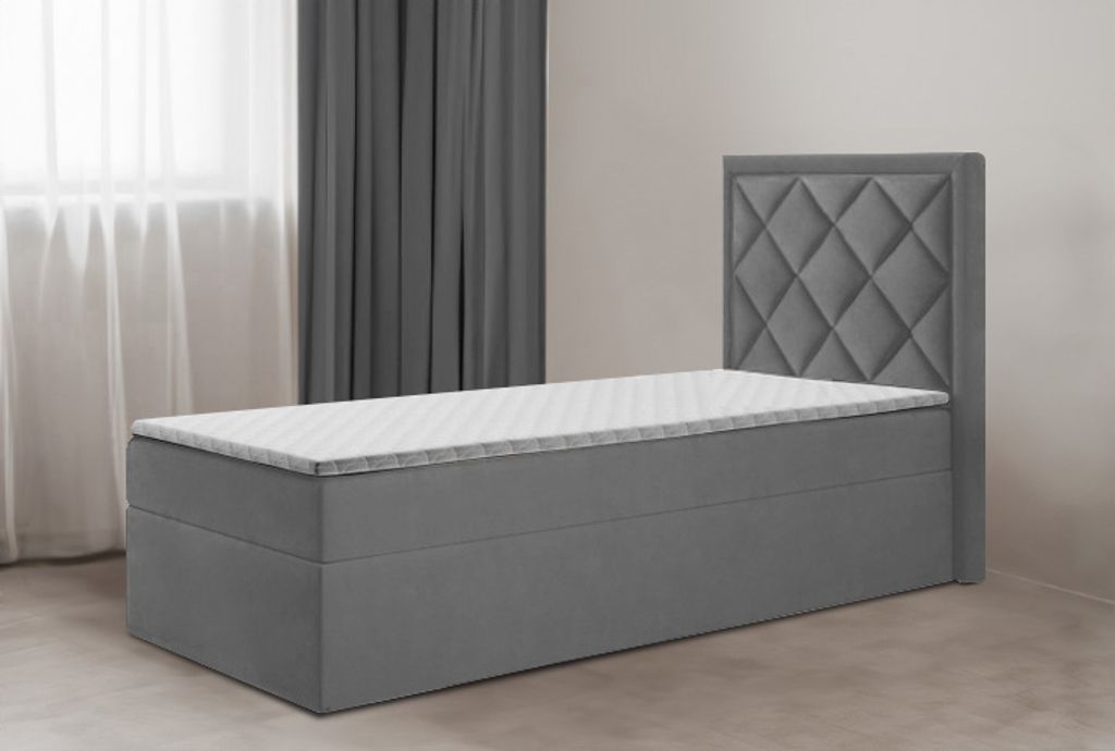 Bett, Boxspringbett DORMI MINI 80x200 cm mit Bettkästen, Topper Visco (Dunkelgrau: Itaka 14)