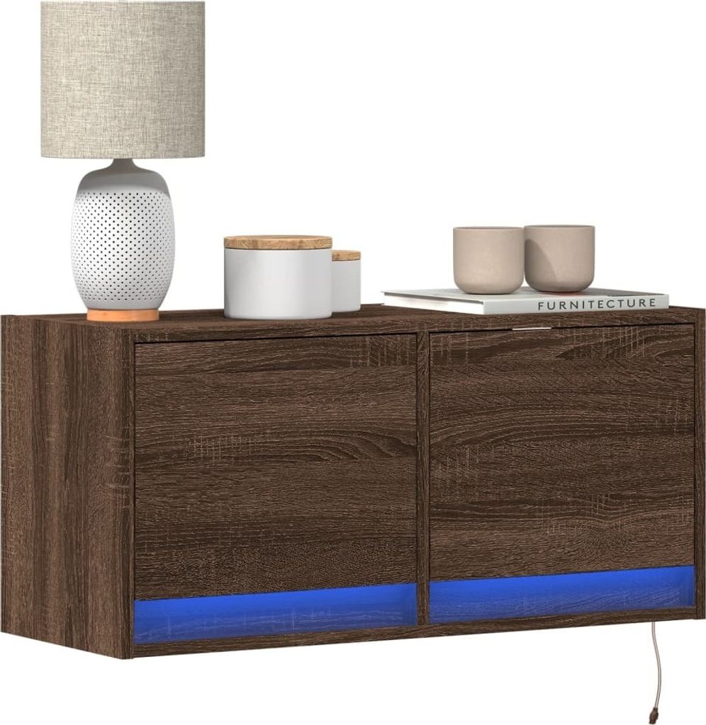 "2026 Promotion" TV-Wandschrank - TV-Möbel - mit LED-Leuchten - Braun Eichen-Optik 80x31x38 cm - TV-Regal CC31072