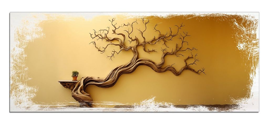 Wallario Kunstdrucke Wandbilder Holz in : Brillante Farben, Größe 50 x 125 cm Motiv Lebensbaum Skulptur