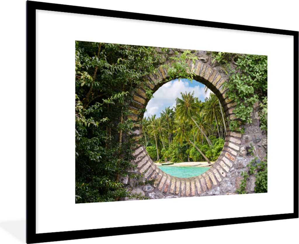 MuchoWow Gerahmtes Poster Durchblick - Palme - Tropen - Strand - Meer 90x60 cm - Poster mit Schwarzem Bilderrahmen Wandposter Rahmen Foto Bilder ...