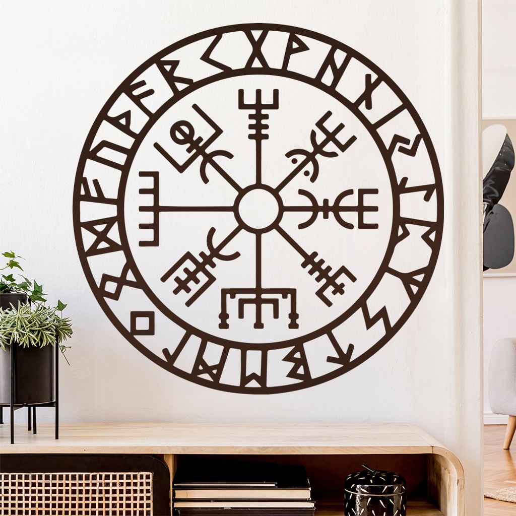 Wikingerkompass Runen Wandtattoo Wandaufkleber Wall Sticker - Dekoration, Küche, Wohnzimmer, Schlafzimmer, Badezimmer