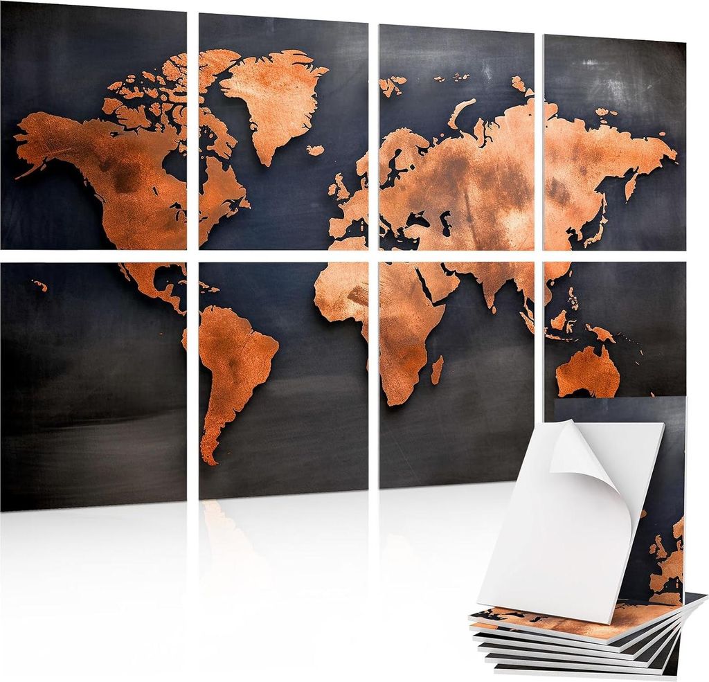 8er-Pack Kunst-Akustikpaneel 40 * 30 * 0,9 cm Geräuschabsorbierende Paneele Dekorative Schallschutz - Aufnahmestudio Büro - Weltkarte