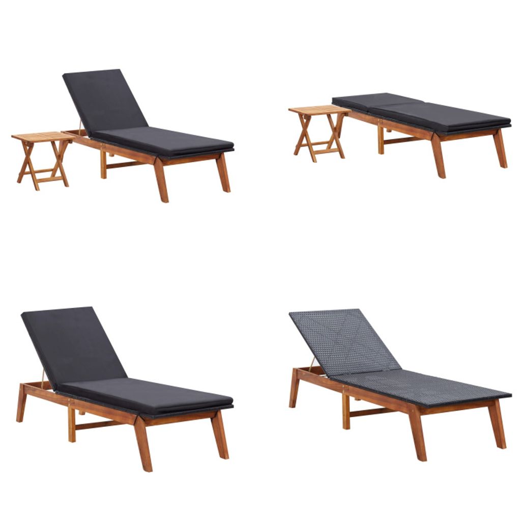 vidaXL Sonnenliege mit Tisch Poly Rattan und Massivholz Akazie - Gartenliege - Gartenliegen - Sonnenliege - Sonnenliegen