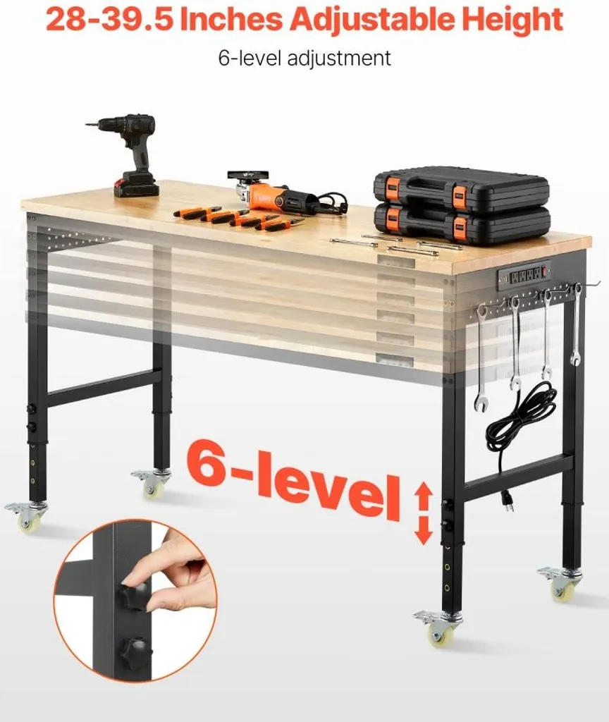 Poste de travail réglable pour atelier 907kg - Établi 152cm avec prises - 3