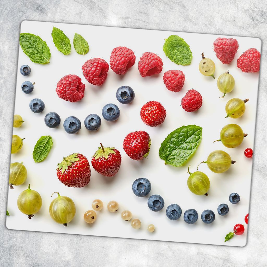 Glas-Herdabdeckplatten Glaskeramikkochfeld-Abdeckung Spritzschutz Glas 60 cm x 52 cm - Obst-Mix