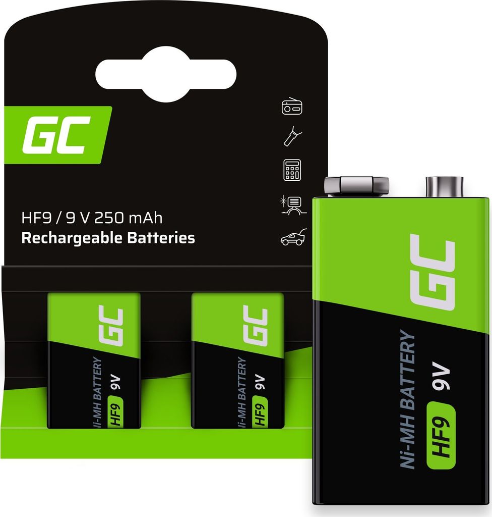 Zelené články dobíjecí HF9 baterie 250mAh, 9V, 2-balení Obrázek produktu 