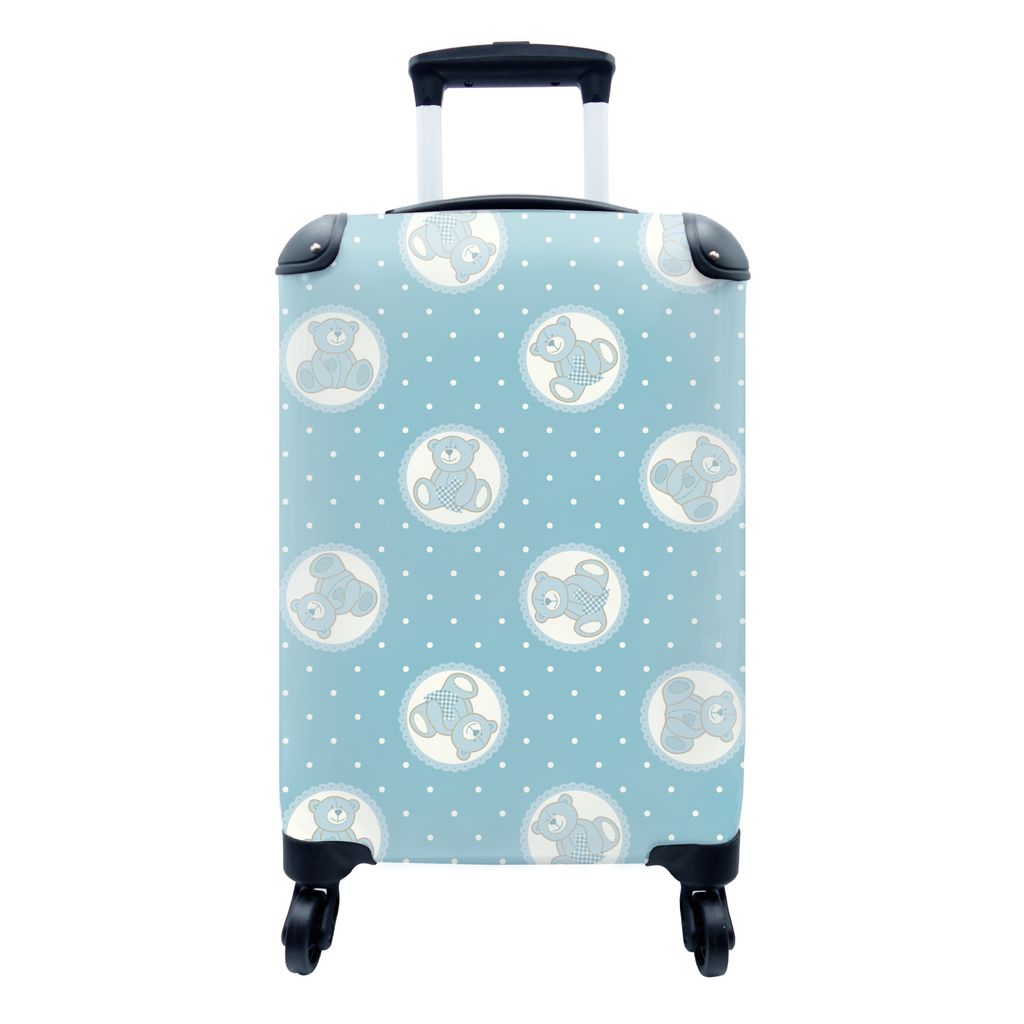 MuchoWow Koffer Handgepäck Trolley Rollkoffer Kleine Reisekoffer mit 4 Rollen - Teddybär - Plüschtiere - Muster - Stofftiere - Cabin Size < 55...