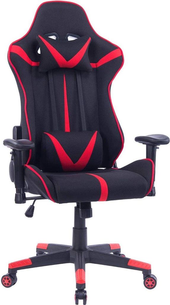 Happyment Gaming-Stuhl Diva – Stoff – Mit Rücken- & Armlehne – Höhenverstellbar – Ergonomisch – Rot/Schwarz