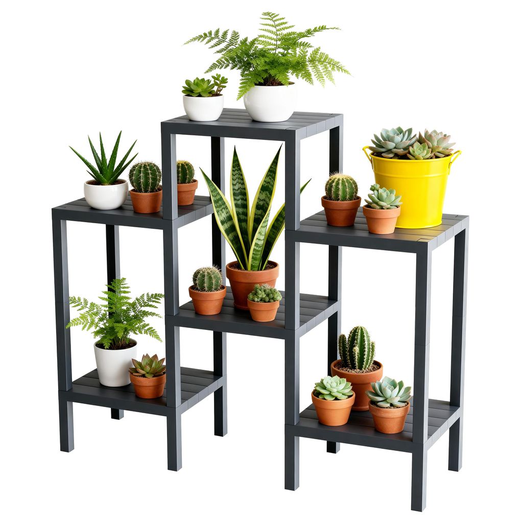 Ribelli Blumenständer 6-Etagen Pflanzenständer Kunststoff Mehrstöckig Blumenregal DIY Pflanzentreppe Balkon, Deko Wohnzimmer, Garten