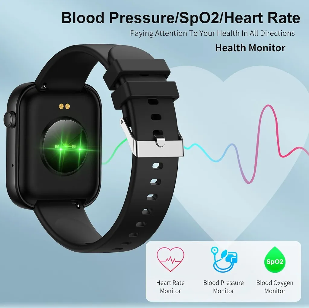 Smartwatch da uomo (ricevere/fare chiamate) impermeabile con altoparlante/microfono, chiamata Bluetooth da 1,8 pollici, cardiofrequenzimetro/pressione sanguigna, IOS Android - 4