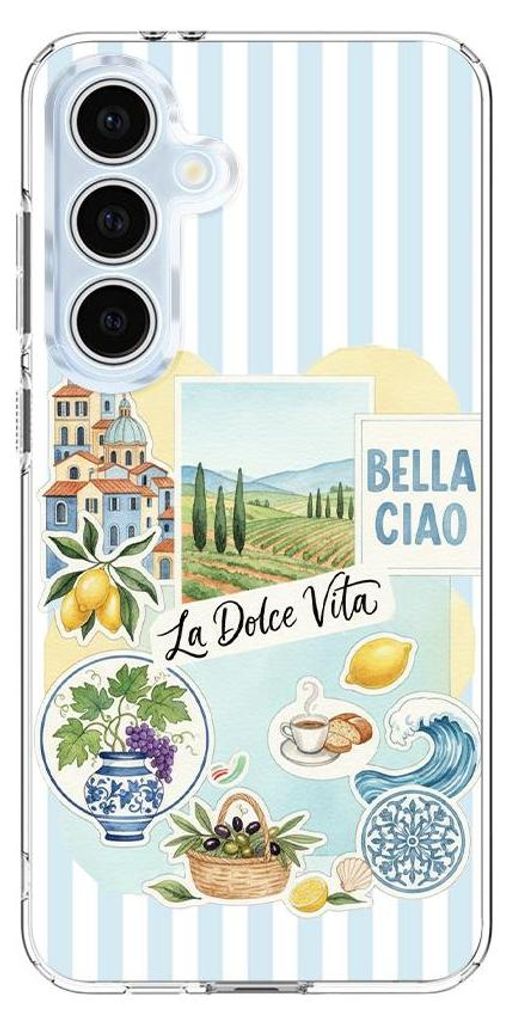 Hartschalenhülle für das Samsung Galaxy S24 FE, kompatibel mit MagSafe, transparent, Urlaub in Italien, italienische Spezialitäten, La Dolce Vita