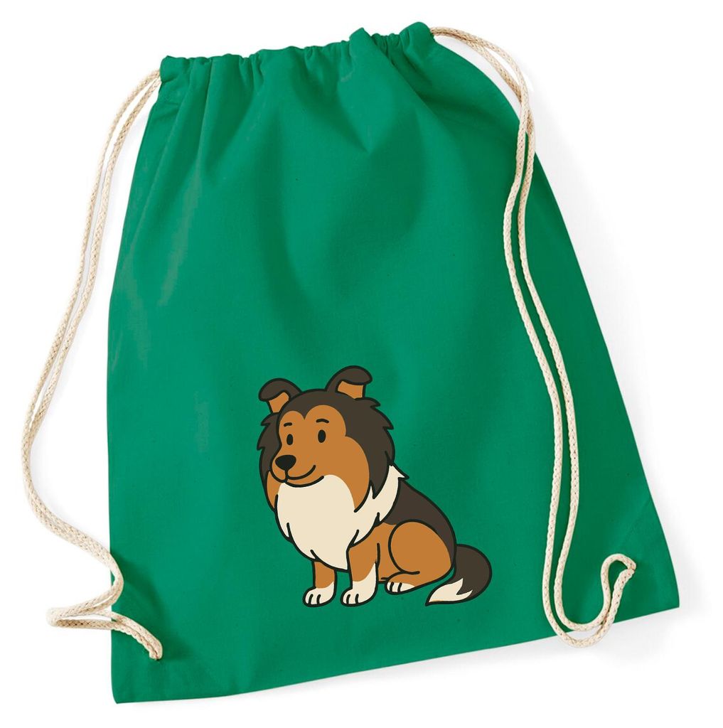 Huuraa Turnbeutel Shetland Sheepdog Comic Sheltie 12 Liter Kelly Green Baumwolle Rucksack Geschenkidee