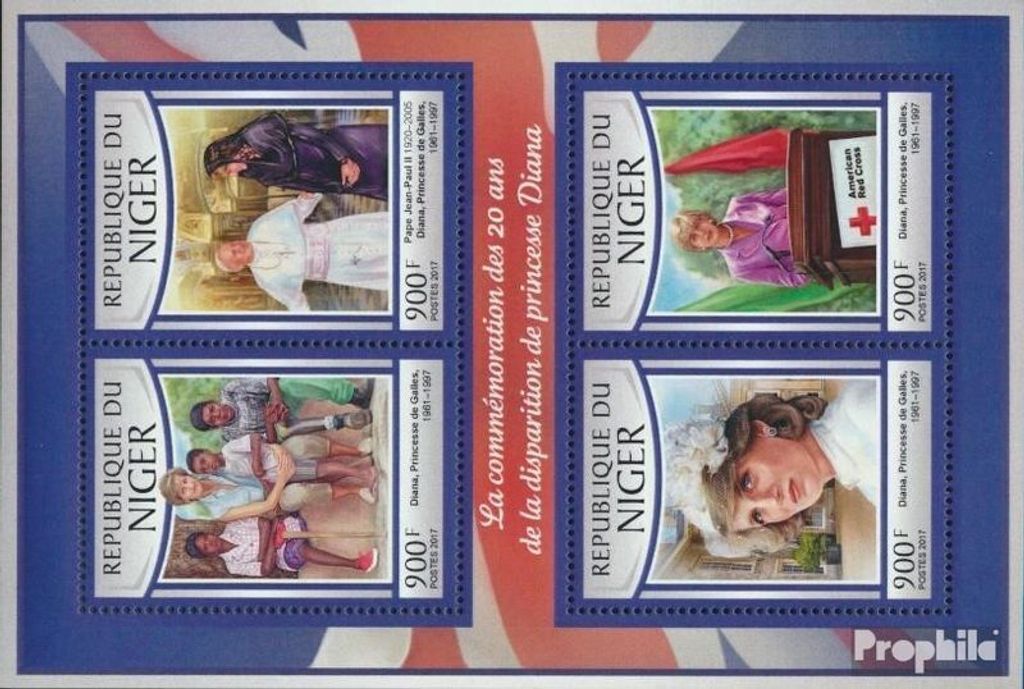 Briefmarken Niger 2017 Mi 4832-4835 Kleinbogen (kompl. Ausg.) postfrisch Prinzessin Diana