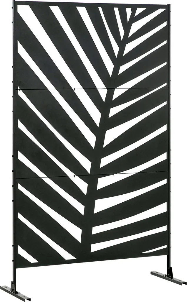 Paravent de jardin en acier noir 122x45x198 cm avec motif végétal élégant